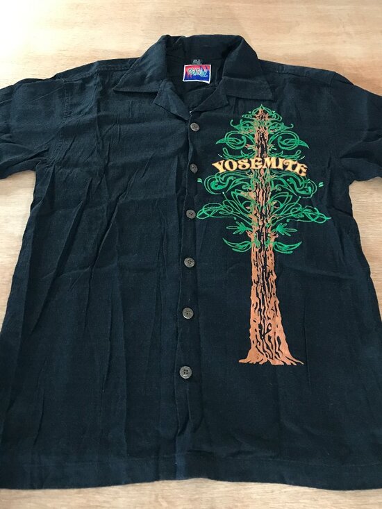 D'em Crazy Other - D'em Crazy Shirt Men M Green Yosemite Tree Button Up Short Sleeve Collared 19008